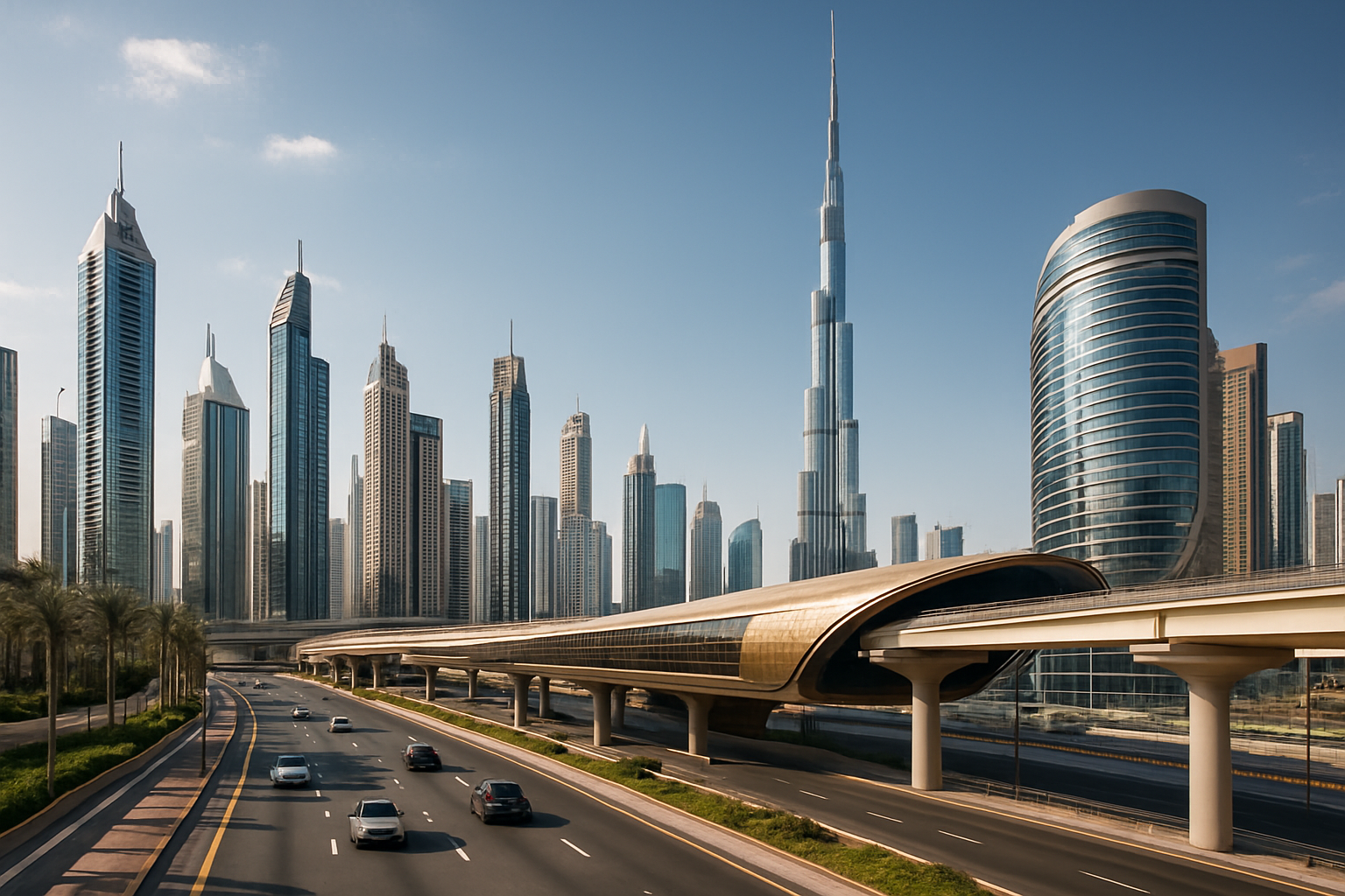 Luxury Dubai cityscape with modern travel infrastructure